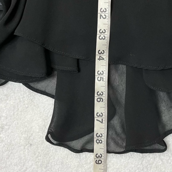 Aryn K Cocktail Dress Black Chiffon Ruffle V Neck Halter Tie Strap Size Medium - Picture 9 of 12